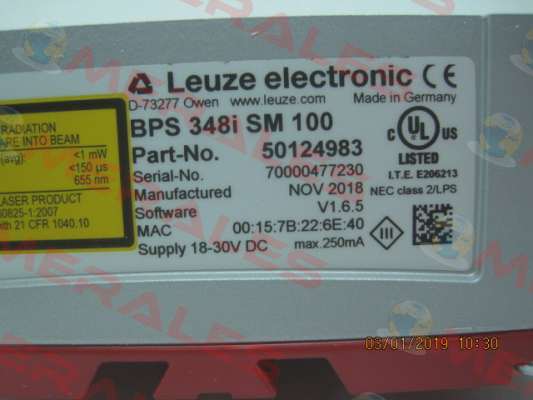 p/n: 50124983, Type: BPS 348i SM 100 Leuze