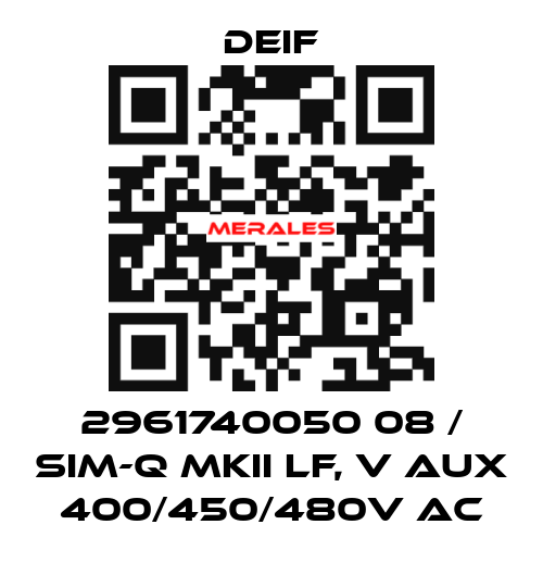 2961740050 08 / SIM-Q MKII LF, V aux 400/450/480V AC Deif