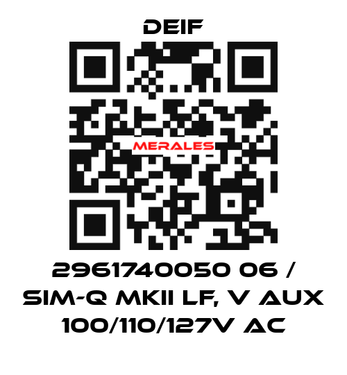 2961740050 06 / SIM-Q MKII LF, V aux 100/110/127V AC Deif