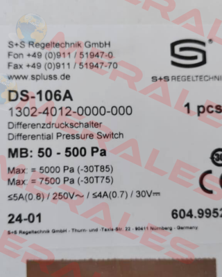 (1302-4012-0000-000) DS-106 A S+S REGELTECHNIK