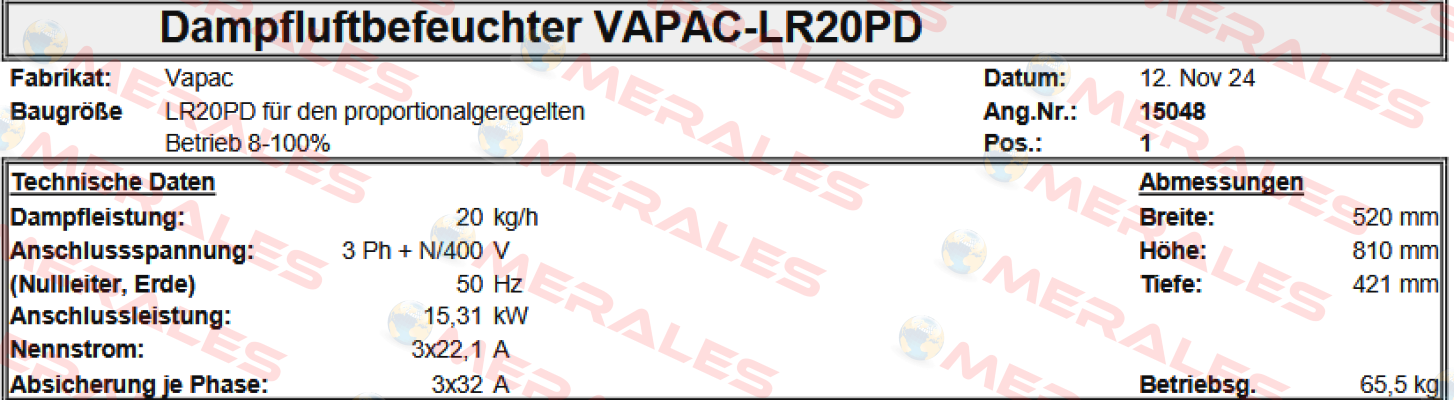 Typ LR20PD Vapac