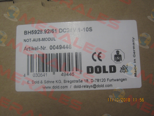 Art. No. 0053813, Type:BH5928.92/61 DC24V 1-10S  Dold