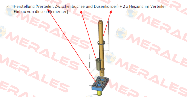 Erbringung von einem kompletten Düsenkörper zusammen mit dem Verteiler und der Zwischenbuchse, ohne Düsenspitze und Mundstück. RUNIPSYS