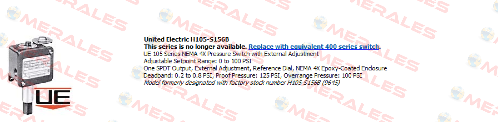 H105-S156B (obsolete- replaced by H400-S156B)  United Electric