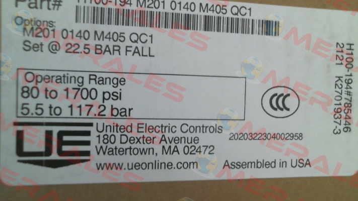 H100-194-0140-M201-M405-QC1 United Electric