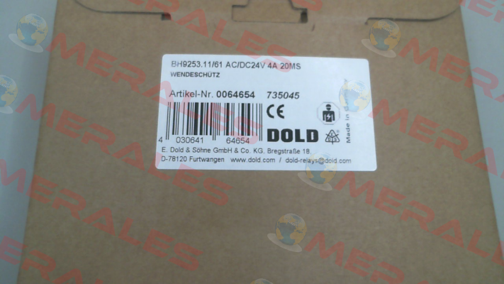 p/n: 0064654, Type: BH9253.11/61 AC/DC24V 4A 20MS Dold