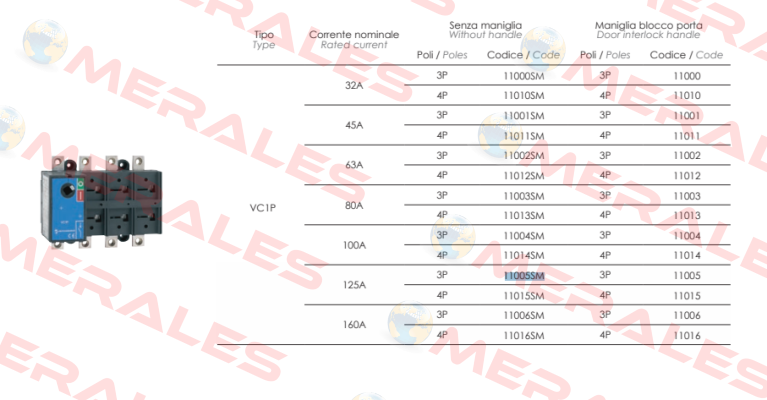 P/N: 11005SM Type: VC1P Technoelectric