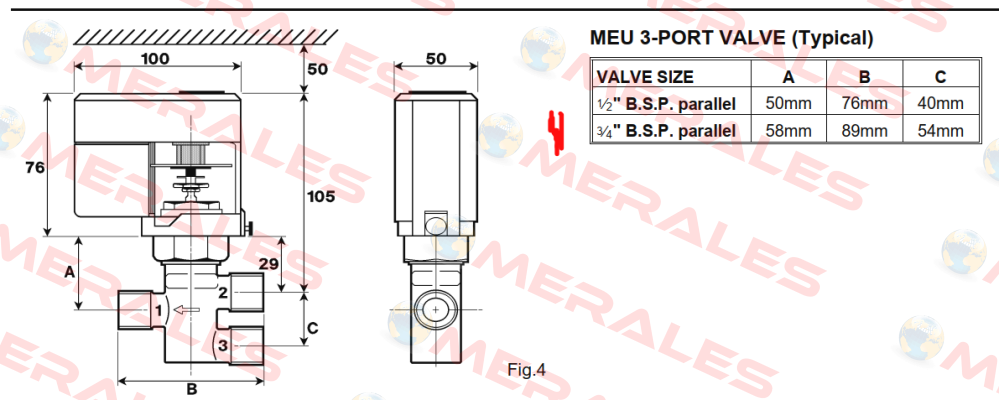 MEU 3-Port Valve ¾“ B.S.P. parallel Satchwell